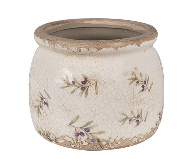 Béžový antik obal na květináč s olivami Olive Fields S - Ø 12*10 cm Clayre & Eef