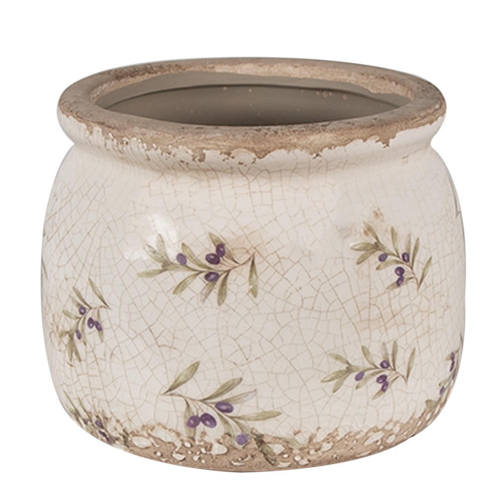 Béžový antik obal na květináč s olivami Olive Fields S - Ø 12*10 cm Clayre & Eef Béžový antik obal na květináč s olivami Olive Fields S - Ø 12*10 cm Clayre & Eef