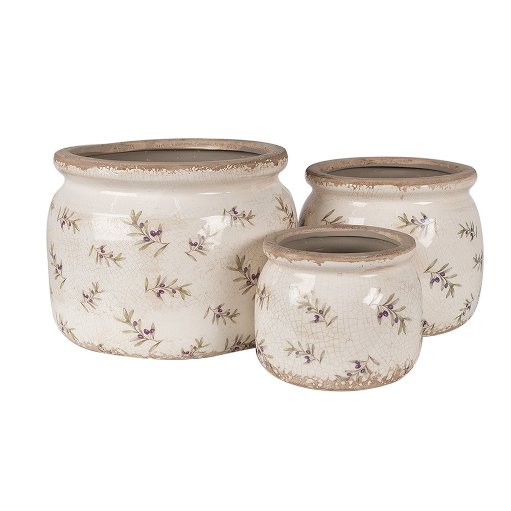 Béžový antik obal na květináč s olivami Olive Fields M - Ø 16*13 cm Clayre & Eef Béžový antik obal na květináč s olivami Olive Fields M - Ø 16*13 cm Clayre & Eef
