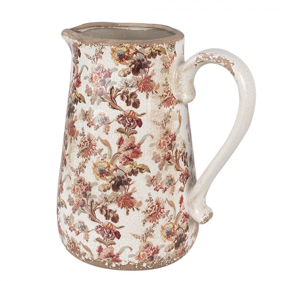 Béžový keramický džbán s květy Flovia L - 21*15*23 cm Clayre & Eef Béžový keramický džbán s květy Flovia L - 21*15*23 cm Clayre & Eef