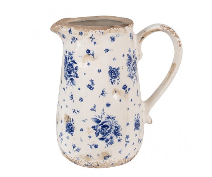 Béžový keramický džbán s modrými růžemi Blue Rose - 16*12*18 cm Clayre & Eef