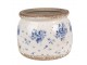Béžový keramický obal na květináč s modrými růžemi Blue Rose - Ø 12*10 cm Clayre & Eef