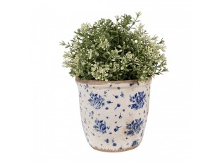 Béžový keramický obal na květináč s modrými růžemi Blue Rose M - Ø 14*13 cm