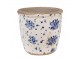 Béžový keramický obal na květináč s modrými růžemi Blue Rose M - Ø 14*13 cm Clayre & Eef