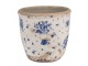 Béžový keramický obal na květináč s modrými růžemi Blue Rose S - Ø 13*12 cm Clayre & Eef