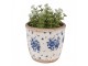 Béžový keramický obal na květináč s modrými růžemi Blue Rose XS - Ø 11*10 cm Clayre & Eef