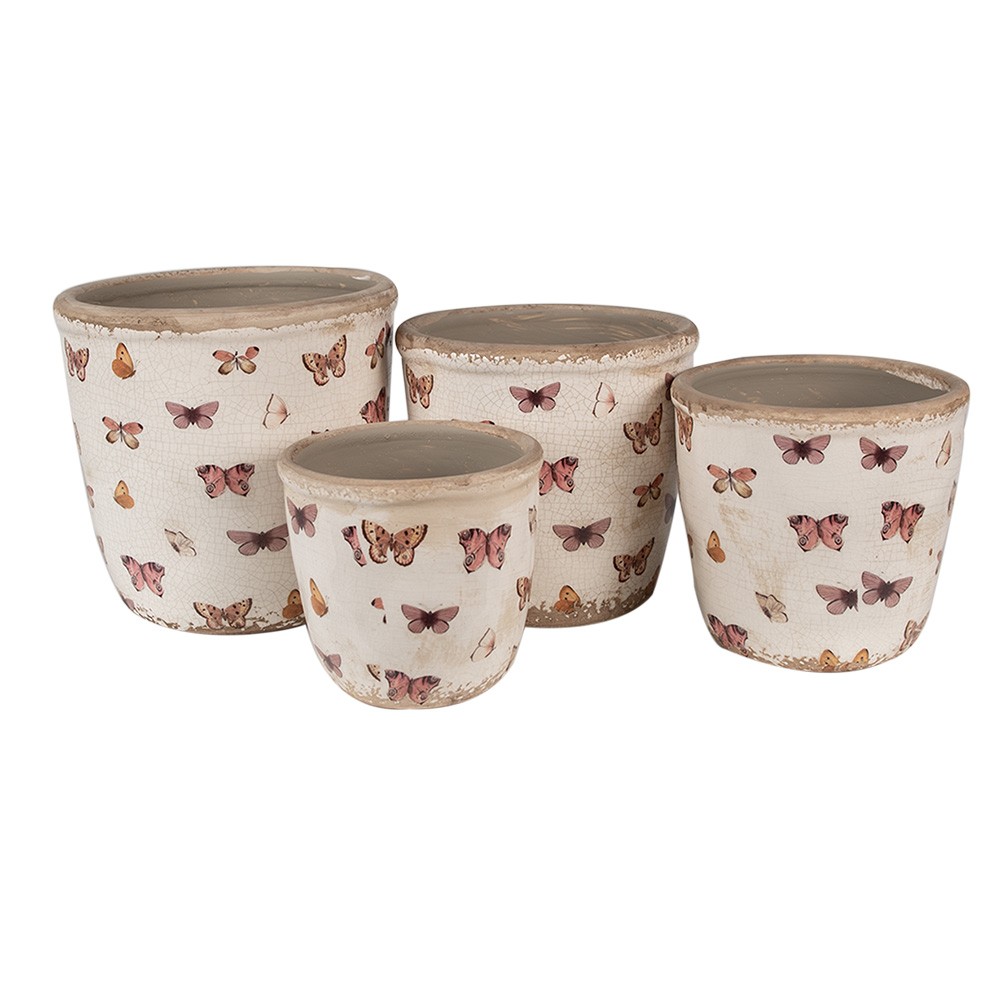 Béžový antik obal na květináč s motýlky Butterfly Paradise L - Ø 16*16 cm Clayre & Eef Béžový antik obal na květináč s motýlky Butterfly Paradise L - Ø 16*16 cm Clayre & Eef
