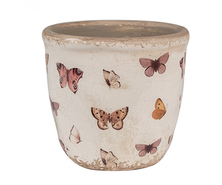 Béžový antik obal na květináč s motýlky Butterfly Paradise XS - Ø 11*10 cm Clayre & Eef