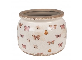 Béžový antik obal na květináč s motýlky Butterfly Paradise L - Ø 20*15 cm