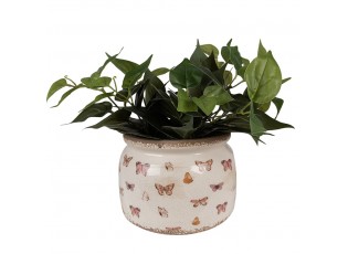 Béžový antik obal na květináč s motýlky Butterfly Paradise L - Ø 20*15 cm