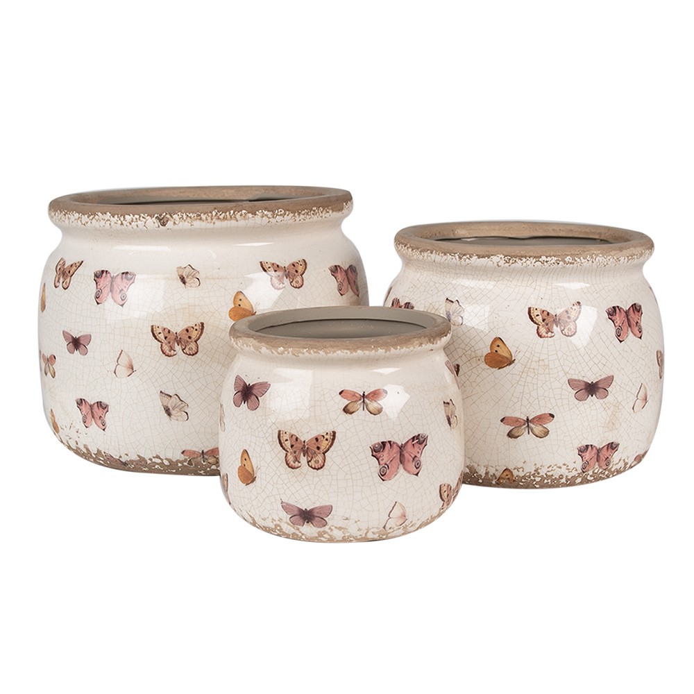 Béžový antik obal na květináč s motýlky Butterfly Paradise M - Ø 16*13 cm Clayre & Eef Béžový antik obal na květináč s motýlky Butterfly Paradise M - Ø 16*13 cm Clayre & Eef