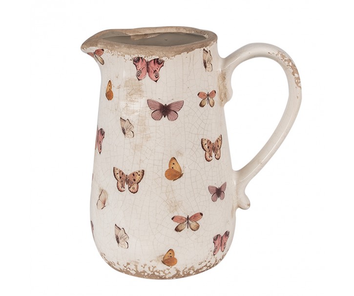 Béžový keramický džbán s motýlky Butterfly Paradise M - 16*12*18 cm Clayre & Eef