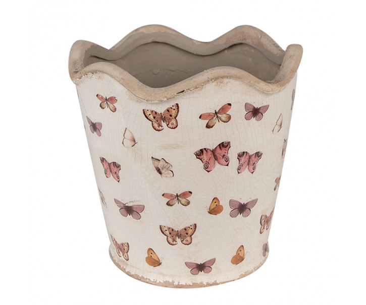 Béžový antik obal na květináč s motýlky Butterfly Paradise L - Ø 19*18 cm Clayre & Eef