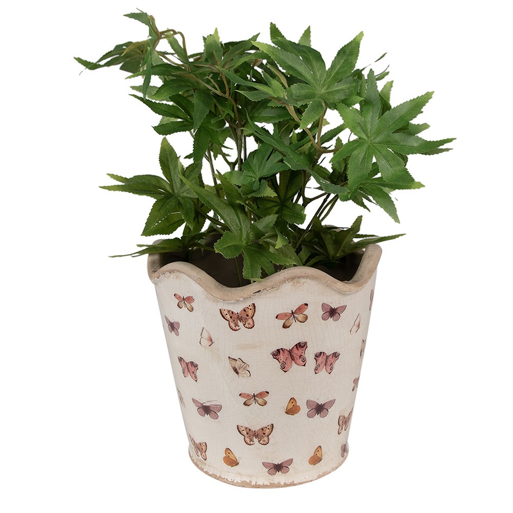 Béžový antik obal na květináč s motýlky Butterfly Paradise L - Ø 19*18 cm Clayre & Eef Béžový antik obal na květináč s motýlky Butterfly Paradise L - Ø 19*18 cm Clayre & Eef