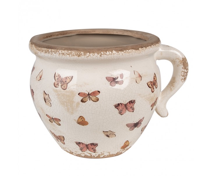 Béžový antik obal na květináč s motýlky Butterfly Paradise L - 20*17*15 cm