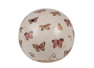 Béžová antik dekorace koule s motýlky Butterfly Paradise L - Ø 12*12 cm