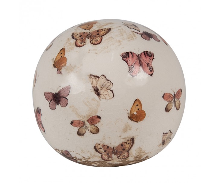 Béžová antik dekorace koule s motýlky Butterfly Paradise M - Ø 10*10 cm Clayre & Eef