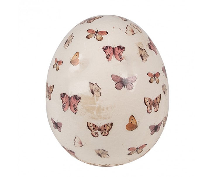 Béžová antik dekorace vejce s motýlky Butterfly Paradise L - Ø 14*16 cm Clayre & Eef