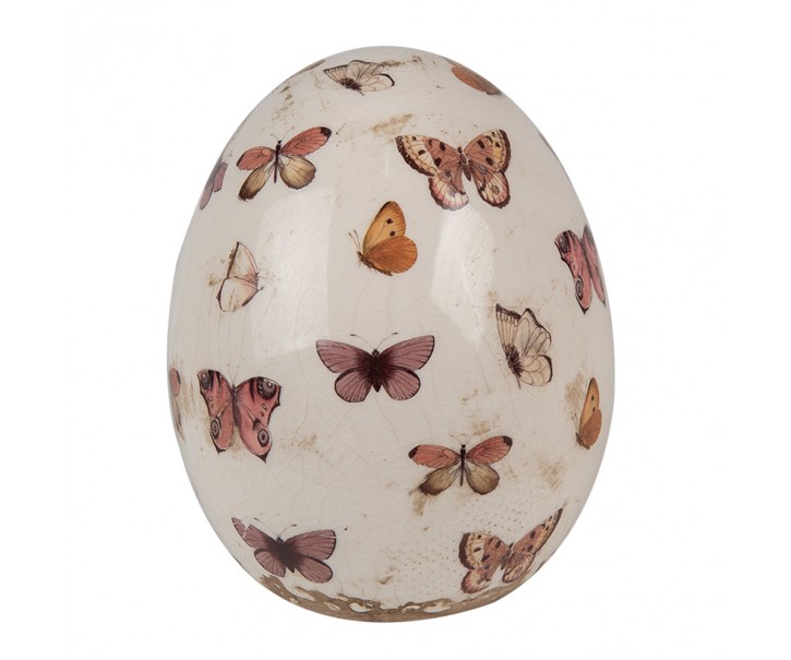Béžová antik dekorace vejce s motýlky Butterfly Paradise M - Ø 10*12 cm Clayre & Eef