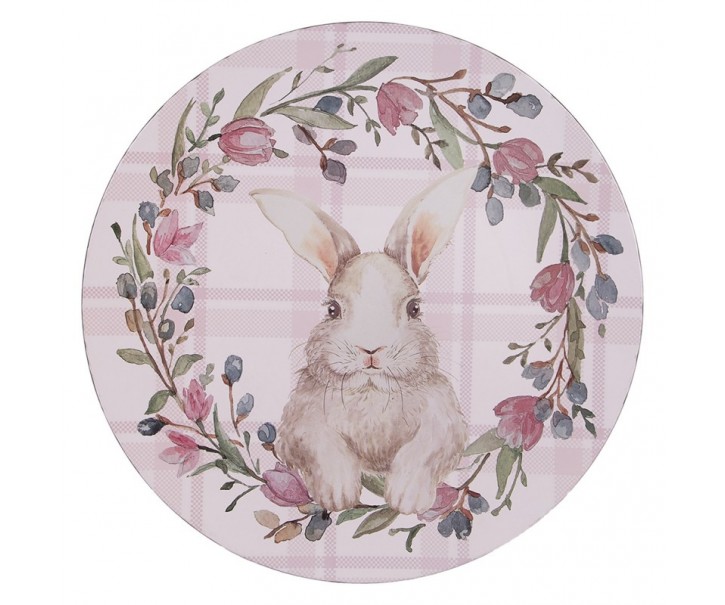 Růžový servírovací talíř s králíčkem Bunny - Ø 33*1 cm Clayre & Eef