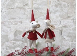 2ks závěsná vánoční ozdoba myška Julius & Juliane - 23 cm