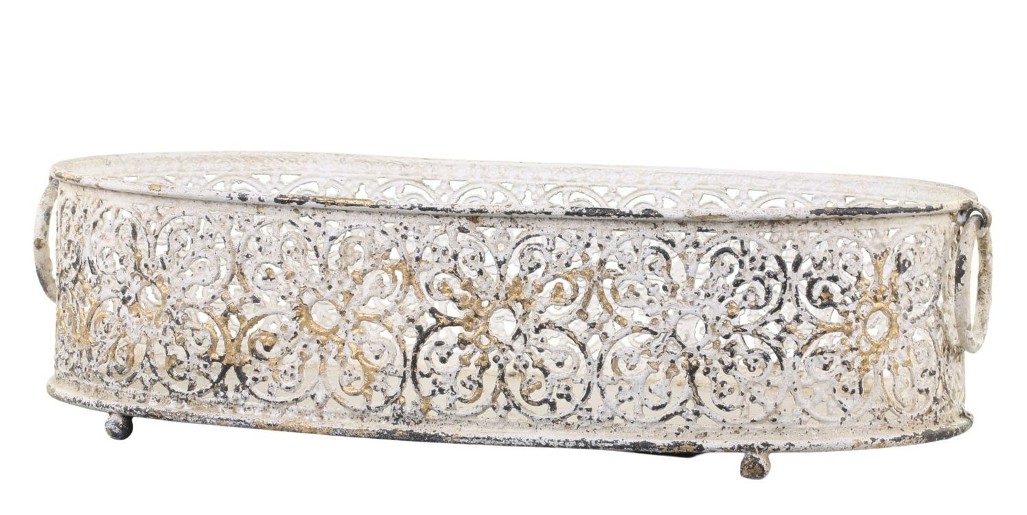 Krémový antik dekorační kovový podnos / svícen Lace - 17*9,5 cm Chic Antique Krémový antik dekorační kovový podnos / svícen Lace - 17*9,5 cm Chic Antique