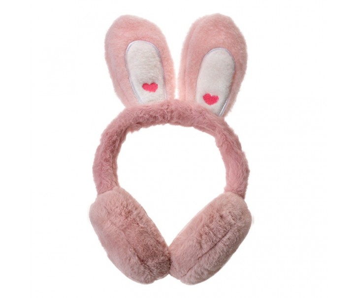 Růžové chlupaté dětské klapky na uši s králičími oušky Clayre & Eef