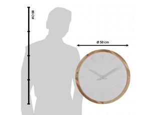 Bílo-hnědé dřevěné minimalistické nástěnné hodiny - Ø 50*4 cm / 1*AA