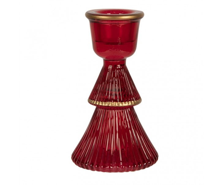 Červený skleněný svícen ve tvaru stromku na úzkou svíčku - Ø 6*10 cm Clayre & Eef