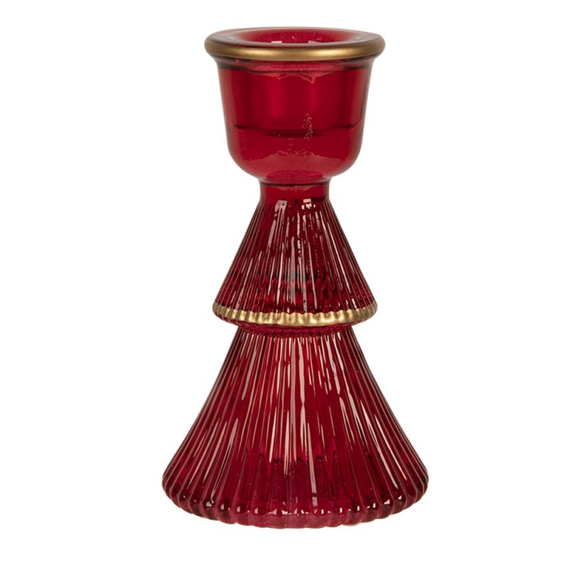 Červený skleněný svícen ve tvaru stromku na úzkou svíčku - Ø 6*10 cm Clayre & Eef Červený skleněný svícen ve tvaru stromku na úzkou svíčku - Ø 6*10 cm Clayre & Eef