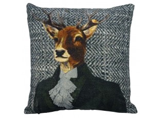 Šedý sametový polštář s jelenem Fleury Deer - 50*50*15cm