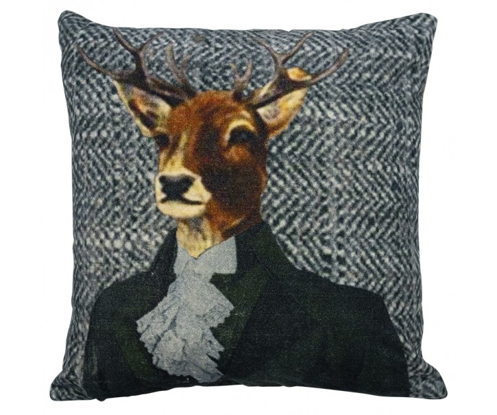 Šedý sametový polštář s jelenem Fleury Deer - 50*50*15cm Mars & More 