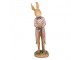 Dekorace králíček v růžovém kabátě s holí - 7*6*21 cm Clayre & Eef
