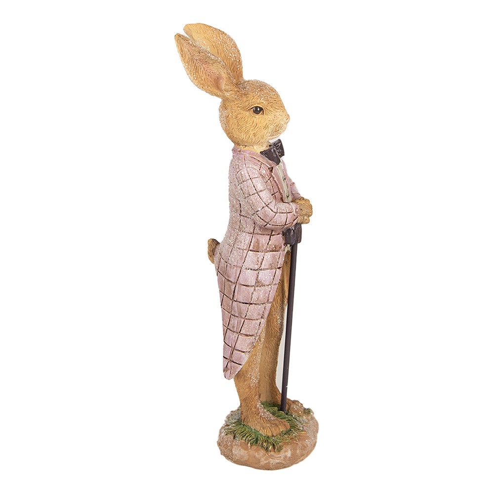 Dekorace králíček v růžovém kabátě s holí - 7*6*21 cm Clayre & Eef Dekorace králíček v růžovém kabátě s holí - 7*6*21 cm Clayre & Eef