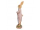 Dekorace králíček v růžovém kabátě s holí - 7*6*21 cm Clayre & Eef