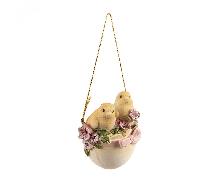 Závěsná dekorace kuřátka ve vajíčku - 5*5*7 cm Clayre & Eef