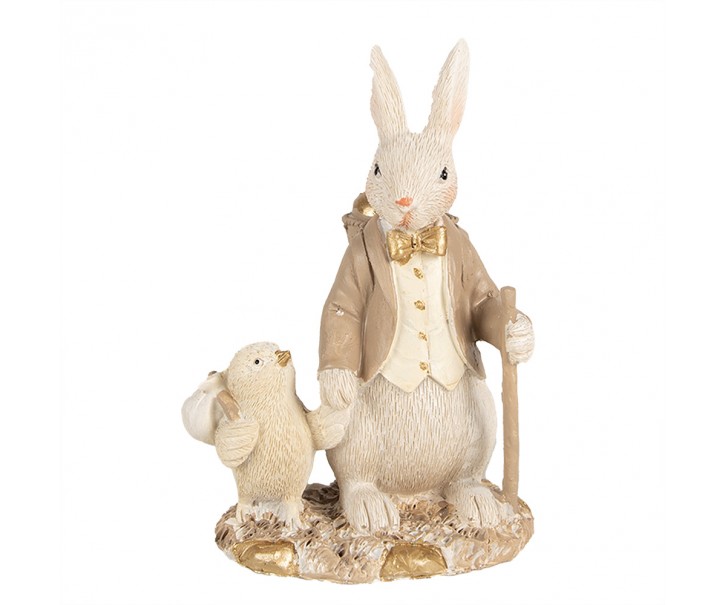 Dekorace béžový králíček s ptáčkem - 11*8*15 cm Clayre & Eef