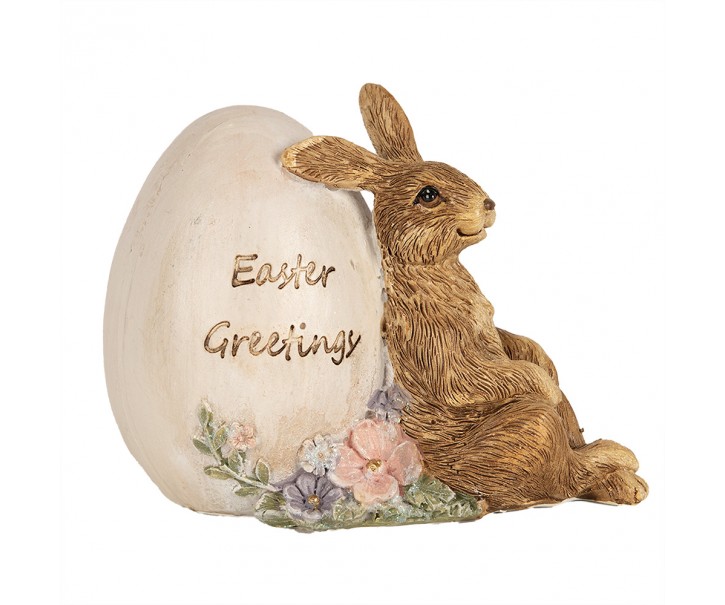 Dekorace socha králík s vajíčkem Easter Greetings - 12*7*9 cm Clayre & Eef