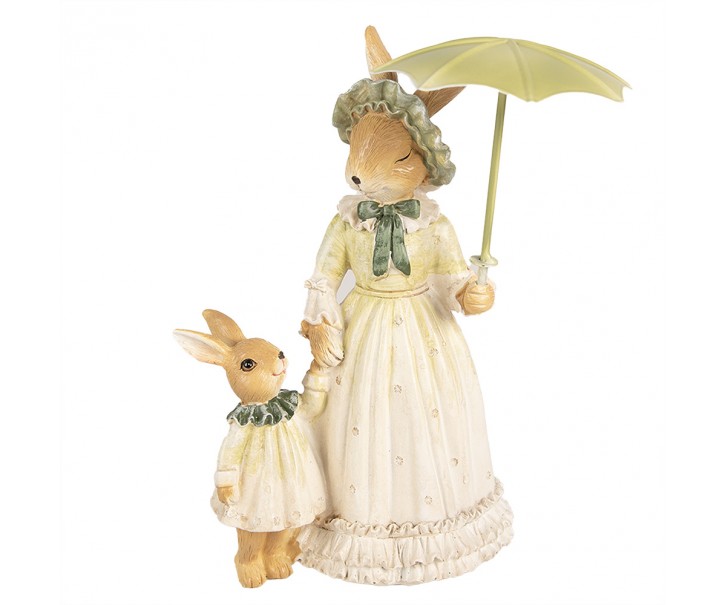 Dekorace králičí mamka s králíčkem a paraplíčkem - 16*14*21 cm Clayre & Eef