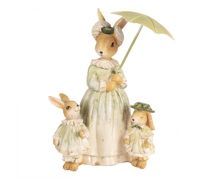 Dekorace králičí mamka s králíčky a paraplíčkem - 16*11*21 cm Clayre & Eef