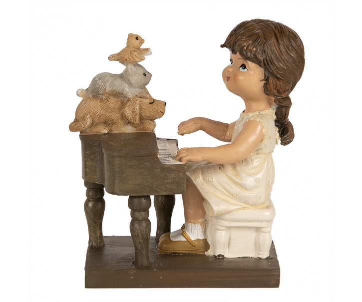 Dekorace děvčátko hrající na klavír a se zvířátky - 10*6*10 cm Clayre & Eef
