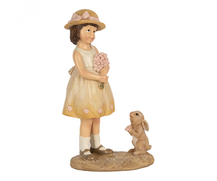 Dekorace děvčátko s kytičkou a králíčkem - 9*6*15 cm Clayre & Eef