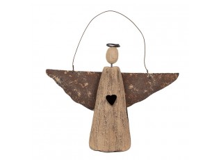 Dekorace závěsný dřevěný anděl Antique se srdíčkem - 8*2*14/18 cm