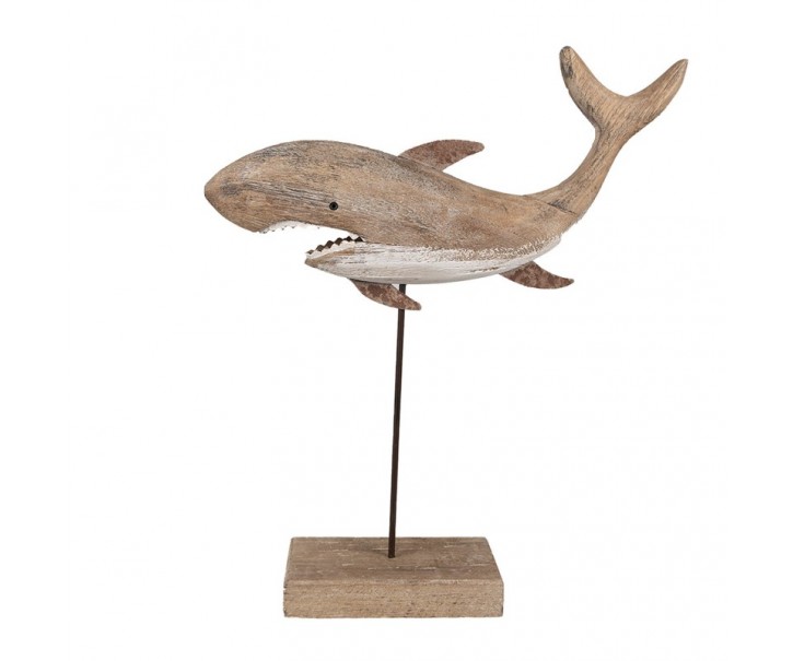Dřevěná dekorativní soška žralok Shark na podstavci - 34*8*39 cm Clayre & Eef