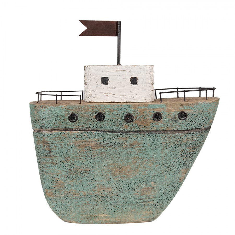 Zelená dřevěná dekorace loď Nauticco - 21*7*23 cm Clayre & Eef Zelená dřevěná dekorace loď Nauticco - 21*7*23 cm Clayre & Eef