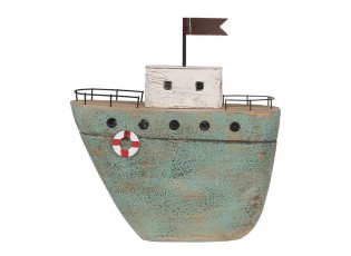 Zelená dřevěná dekorace loď Nauticco - 21*7*23 cm