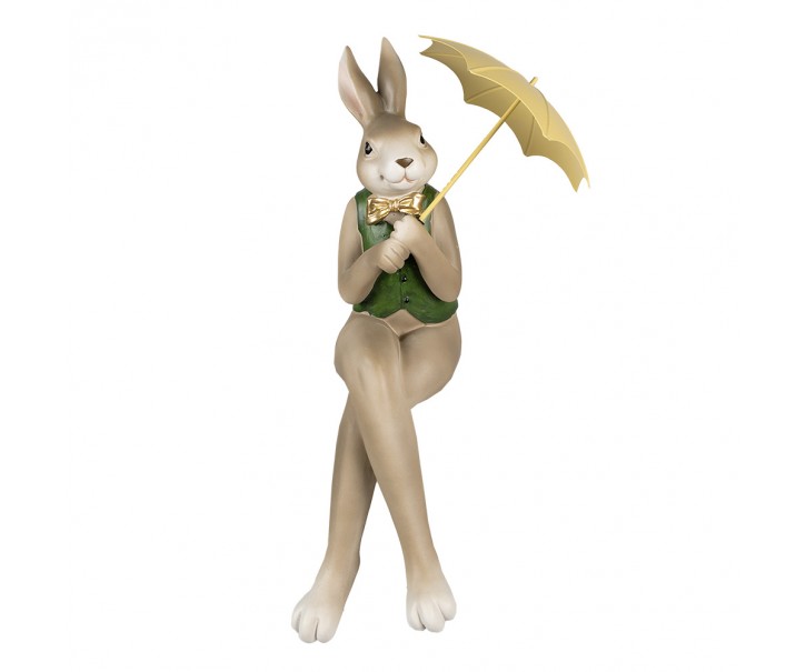 Dekorace králíček v zelené vestě s paraplíčkem - 22*15*43 cm Clayre & Eef