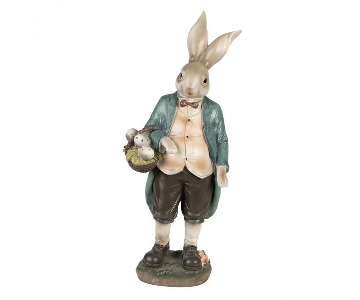 Dekorace králíček v modrém kabátě s košíkem vajíček - 17*10*38 cm Clayre & Eef