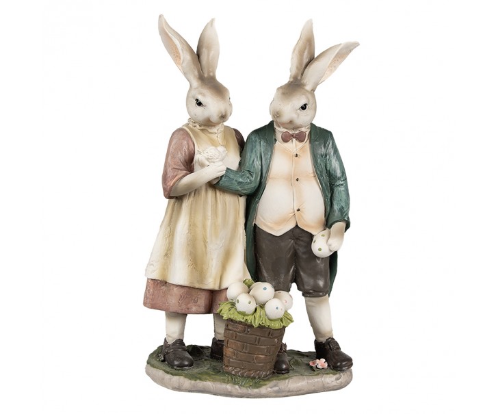 Dekorace králičí taťka s mamkou držící ptáčka - 15*8*26 cm Clayre & Eef
