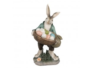 Dekorace králíček v zeleném kabátě s košem vajíček - 18*16*32 cm